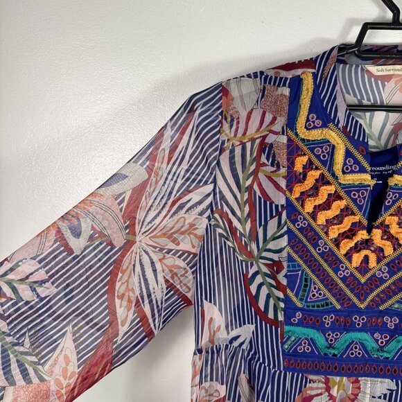 Soft Surroundings Women's Plus 1X Chiffon Tunic + Tank Embroidered Blue Multi Fl - Picture 4 of 12